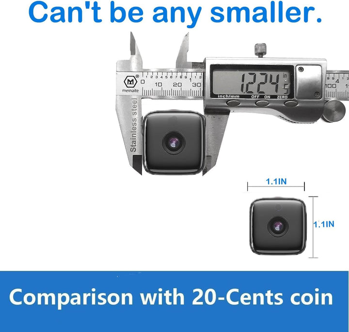 Black indoor camera detail showing its small size