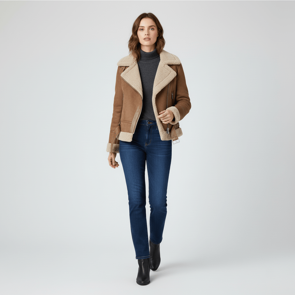 Klassische Lammfell-Inspirierte Jacke - Sophie