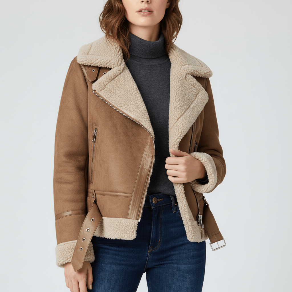 Klassische Lammfell-Inspirierte Jacke - Sophie