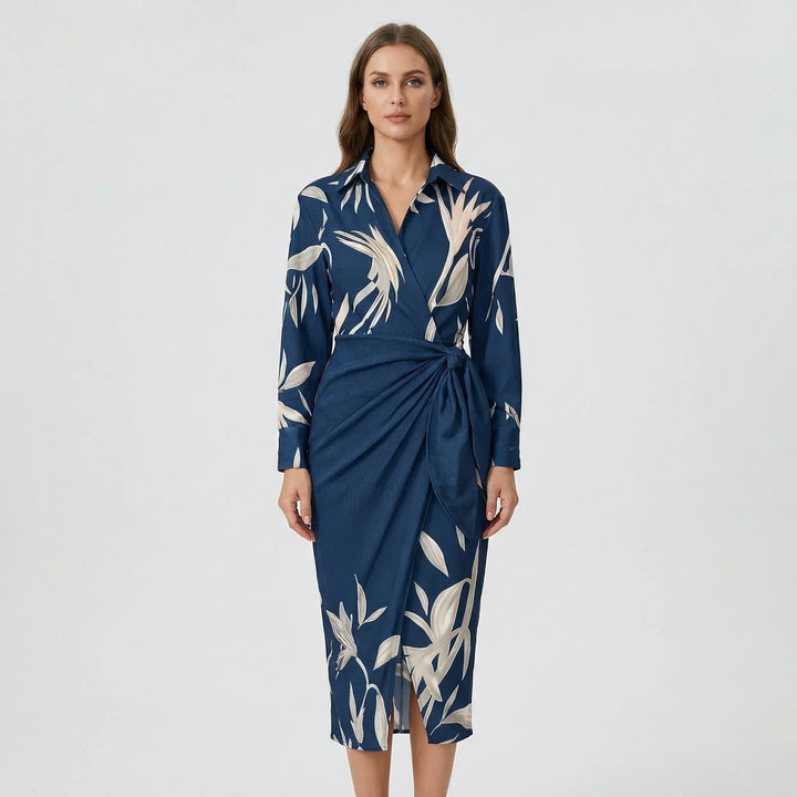 Langarm-Wickelkleid Mit Blattmuster - Mabel
