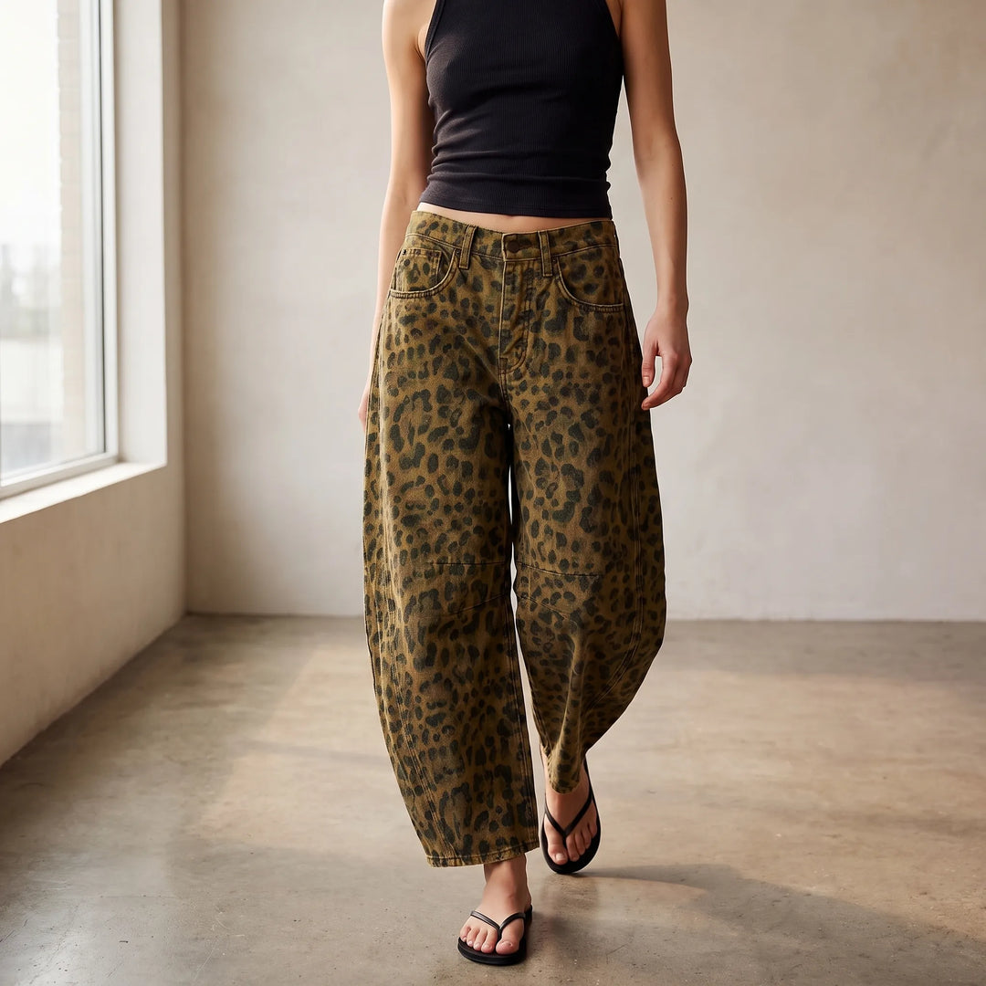 Leopard Print Wide Leg Jeans -  Louise