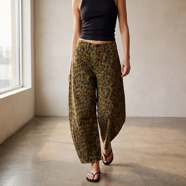Leopard Print Wide Leg Jeans -  Louise