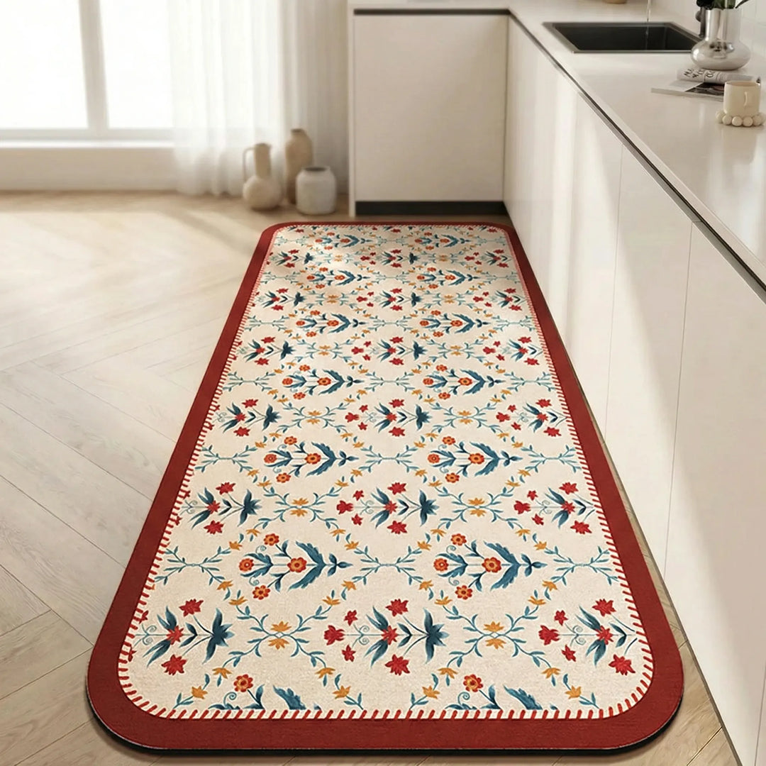 Red Runner Kitchen Rug Non Slip Kitchen Runner Rug with Mosaic Print – Vela Avenue