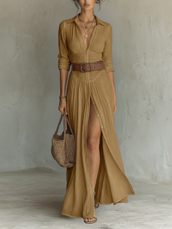 Long Sleeve Button-Front Maxi Dress - Cora