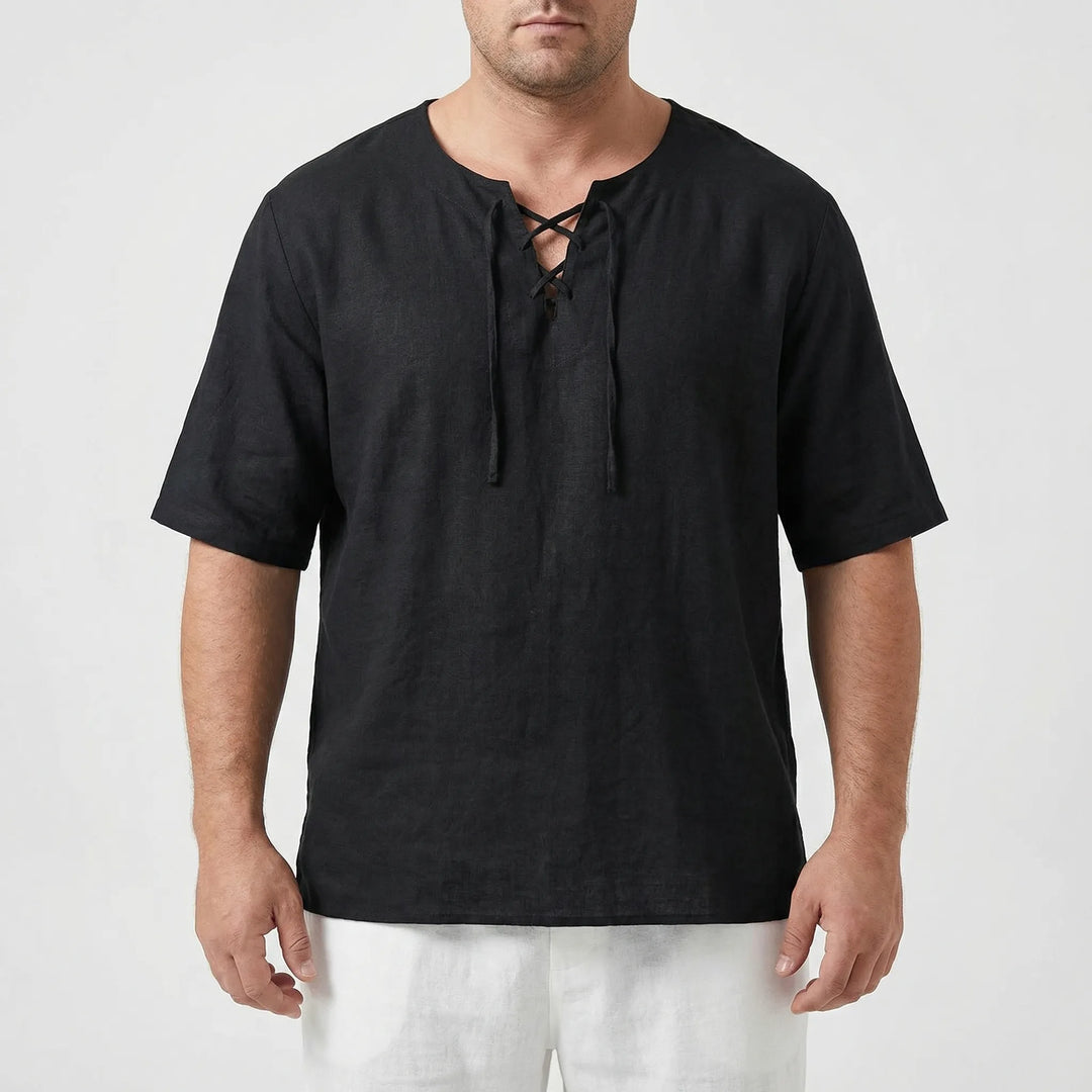 Loose V-Neck Lace-Up Pullover Top - Ian