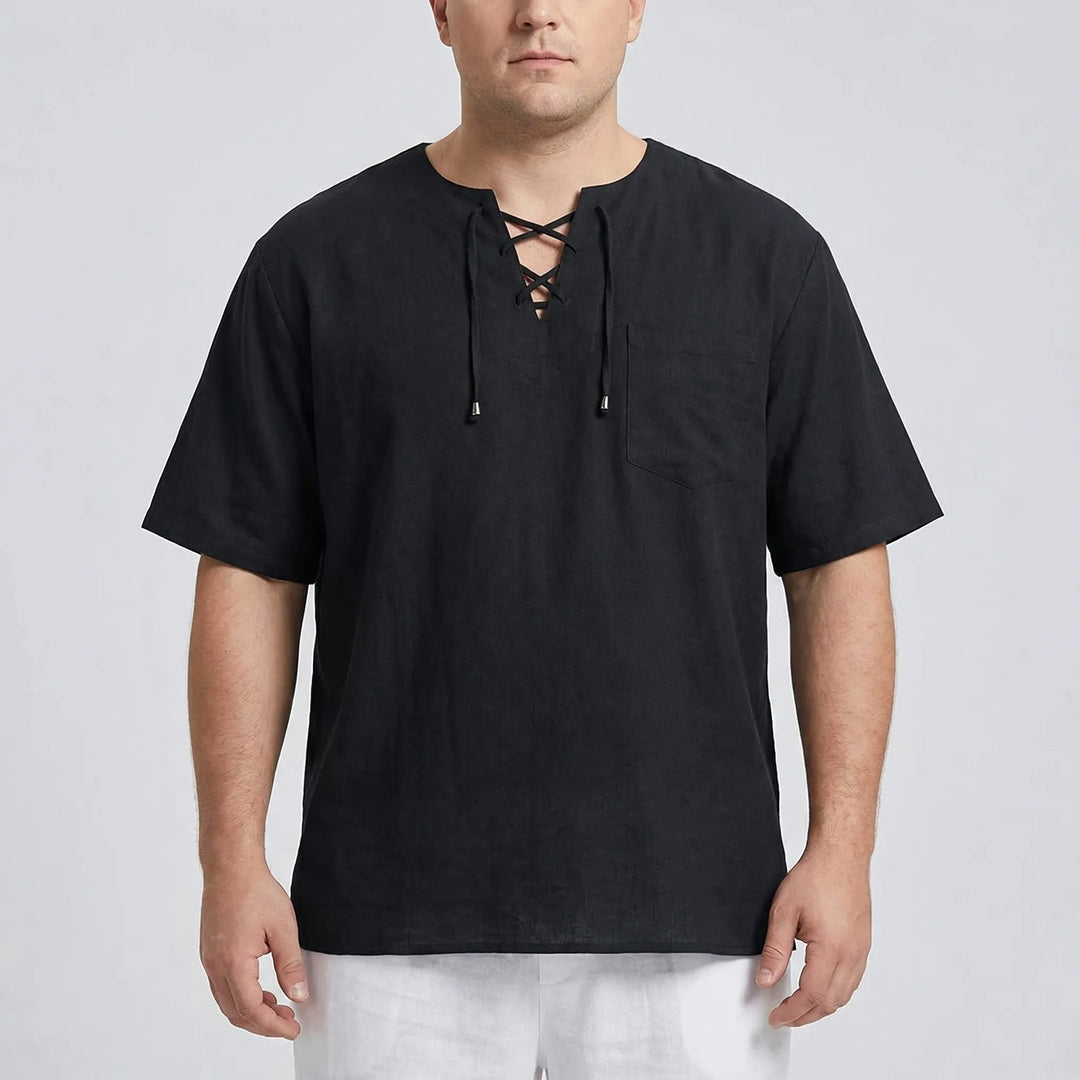 Loose V-Neck Lace-Up Pullover Top - Ian