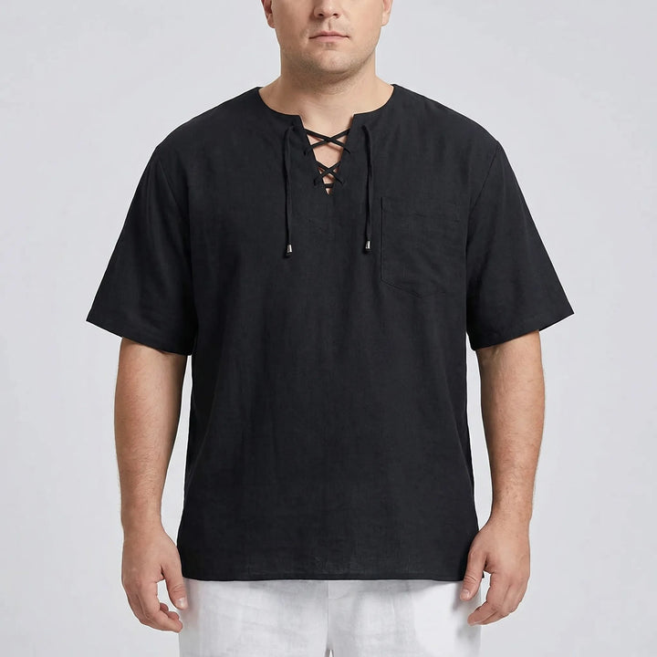 Loose V-Neck Lace-Up Pullover Top - Ian