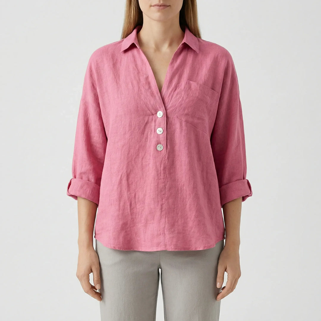 Losse Blouse Met Lange Mouwen En V-Hals - Vicky