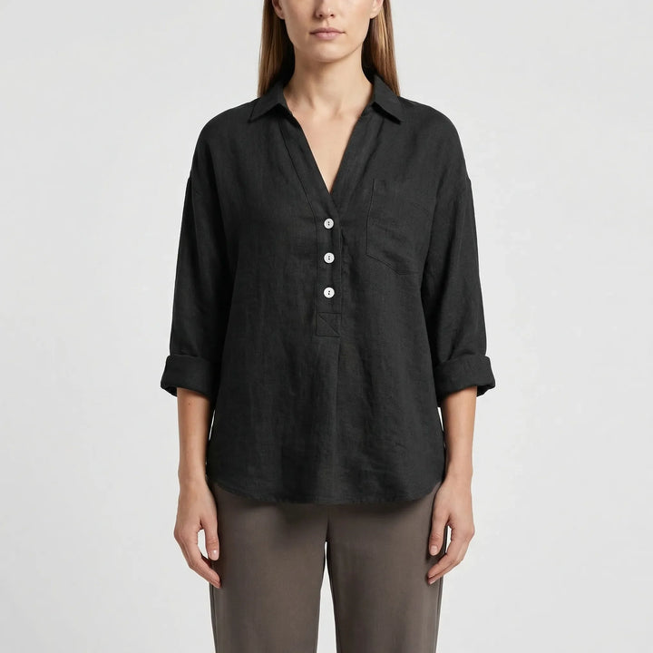 Losse Blouse Met Lange Mouwen En V-Hals - Vicky