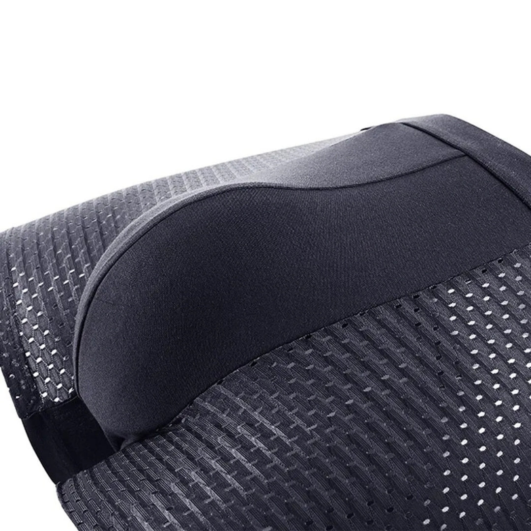 Close-up of the black boxer brief's smooth contoured pouch and the surrounding perforated mesh weave. 6