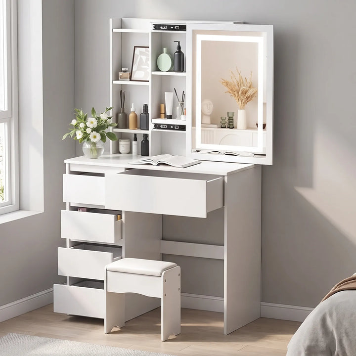 Modern White Makeup Vanity Table - Luminia