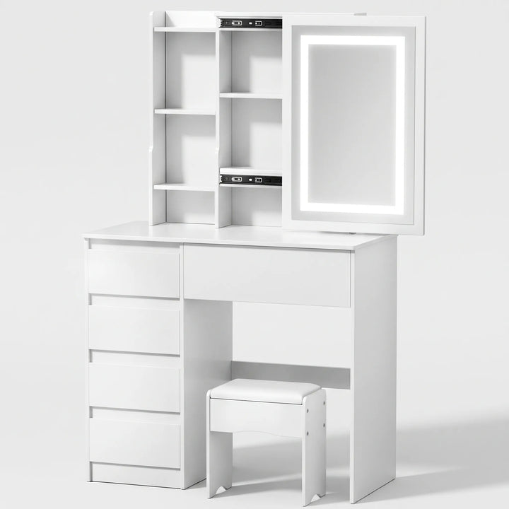 Modern White Makeup Vanity Table - Luminia