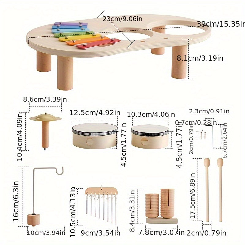 Diagram of the table and each separate piece with size labels.
