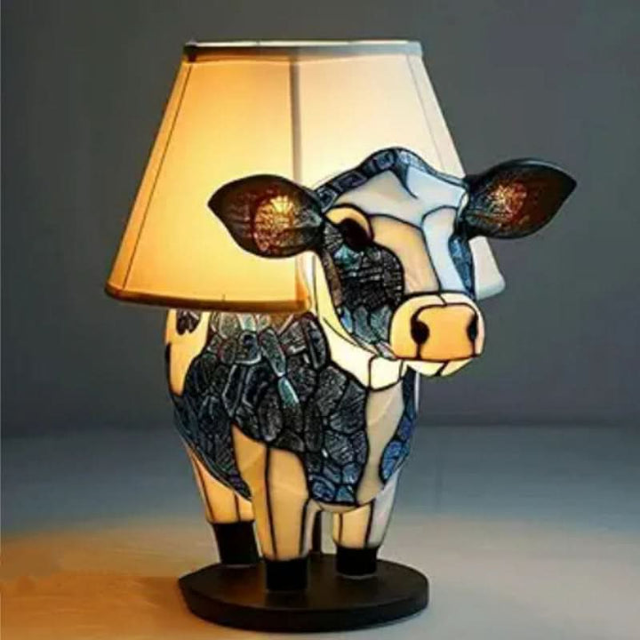 Dog Breed Night Light another view in blue and white stained-glass style