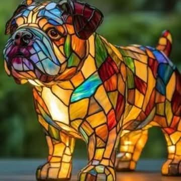 Dog Breed Night Light another view in multicolor stained-glass pieces
