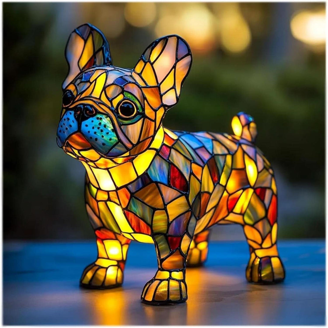 Dog Breed Night Light another view with yellow and orange glass segments