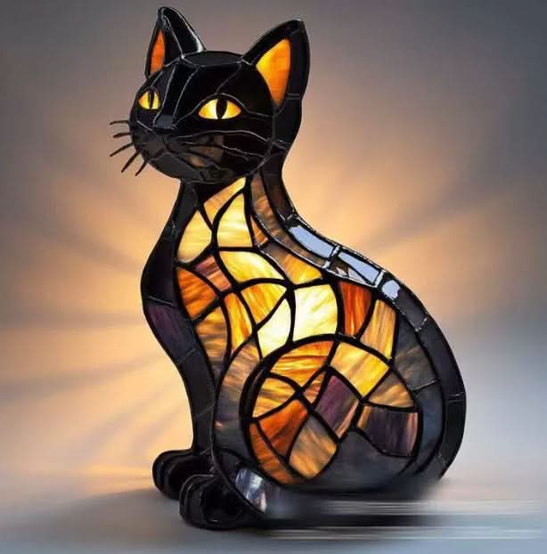 Dog Breed Night Light another view in amber and purple stained-glass panels