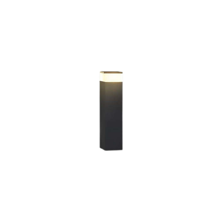 Shorter black rectangular bollard light glowing warm white at the top, shown on a plain white background 1