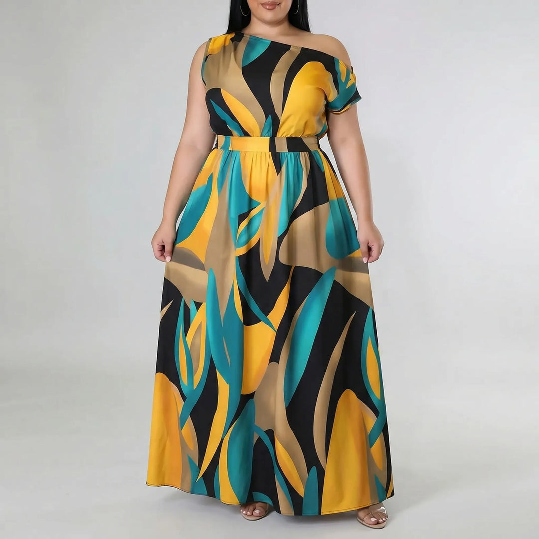 plus size tropical evening dresses Tropical Plus Size Fitted Dress with Twist Front and Fish Tail Hem for