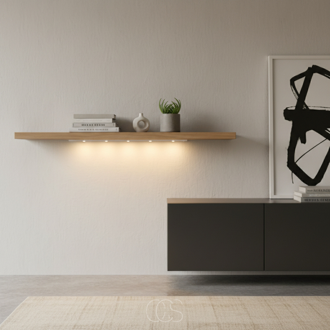 Wireless LED Closet Light with Motion Sensor another view under a wooden shelf