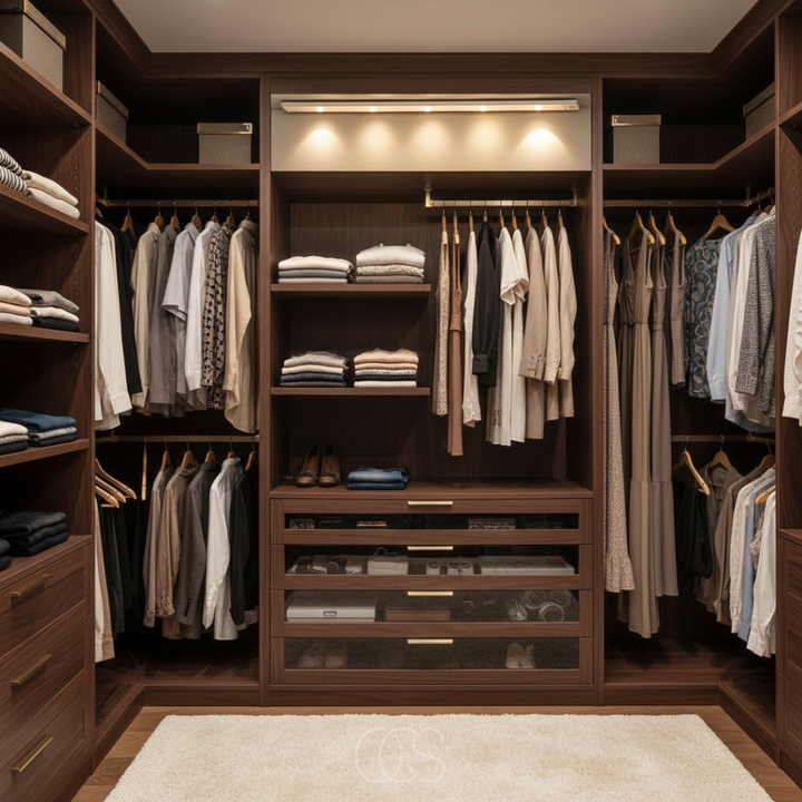 Wireless LED Closet Light with Motion Sensor another view in a closet above hanging clothes