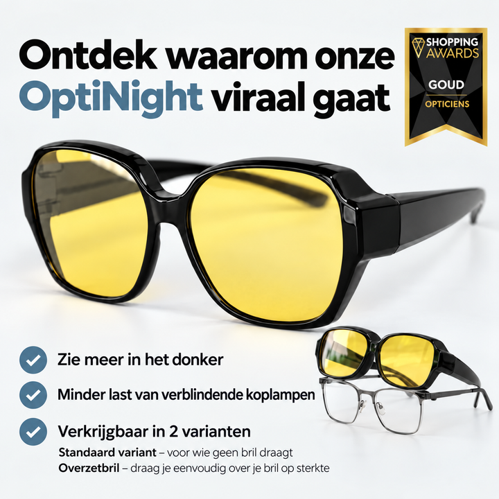 Another view of black-framed glasses with yellow lenses worn over regular wire-frame glasses.