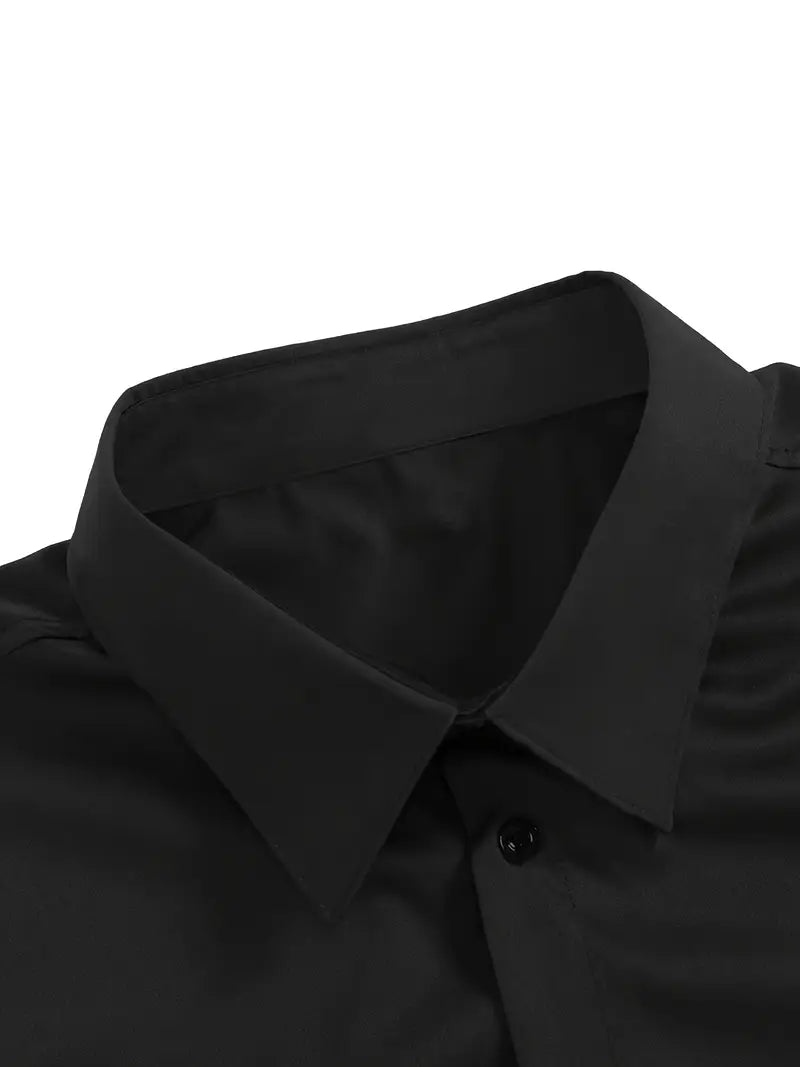 Men's Dress Shirt in black, pointed collar and top button detail