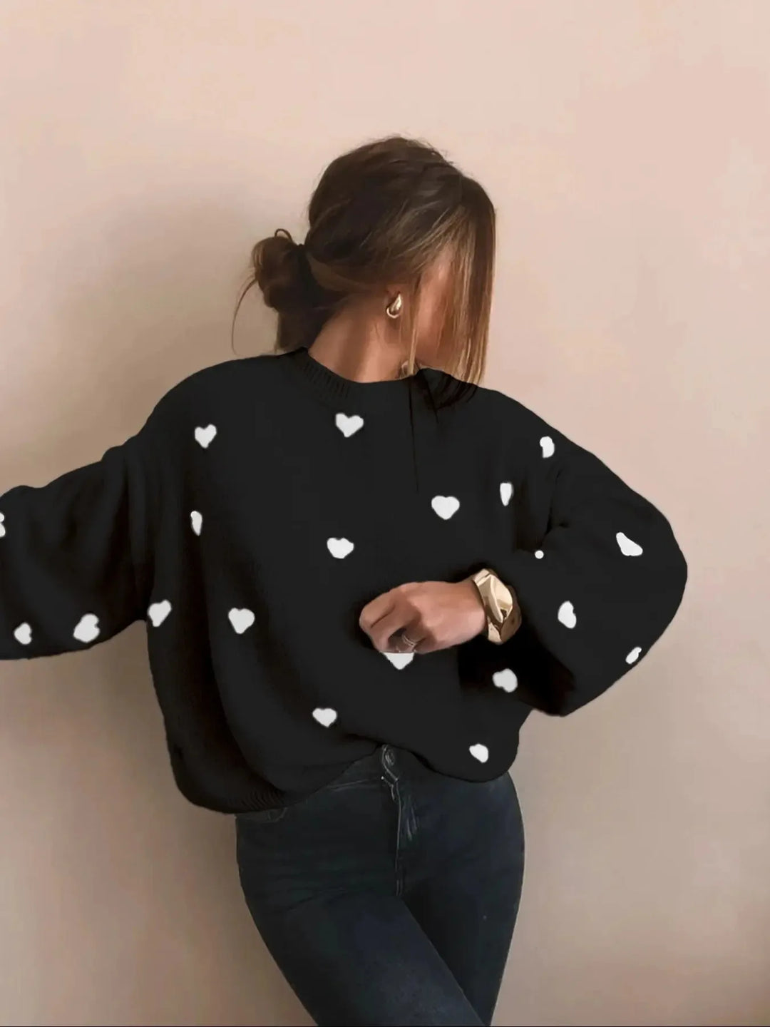 Oversized Heart Embroidered Knitted Jumper - Sophia