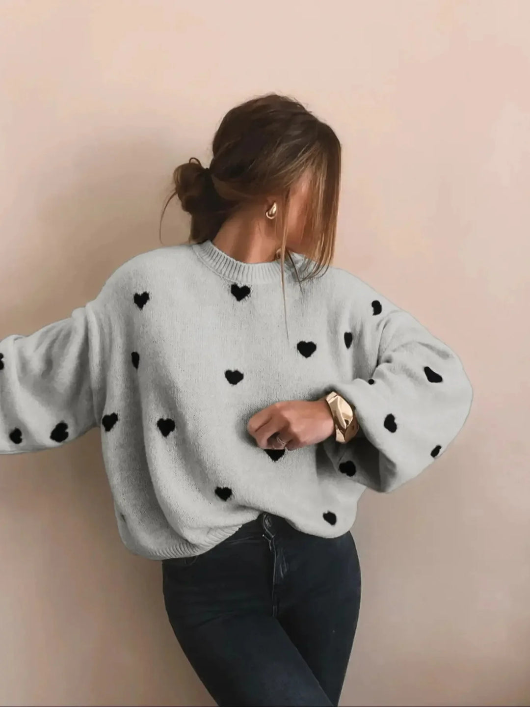Oversized Heart Embroidered Knitted Jumper - Sophia