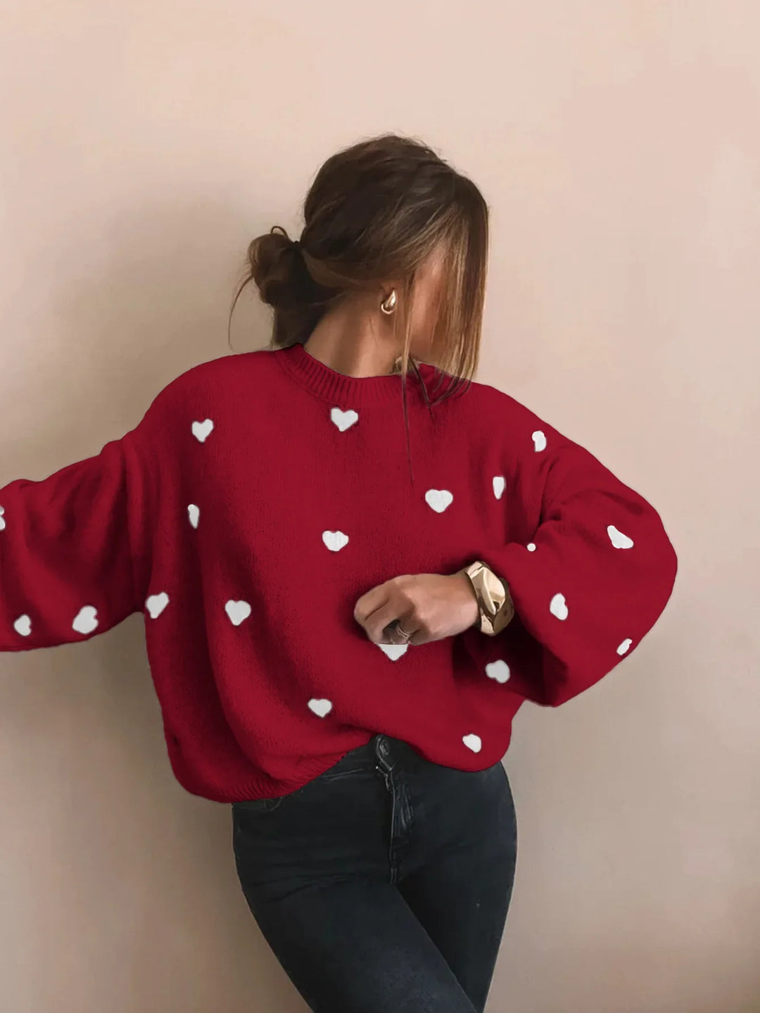 Oversized Heart Embroidered Knitted Jumper - Sophia
