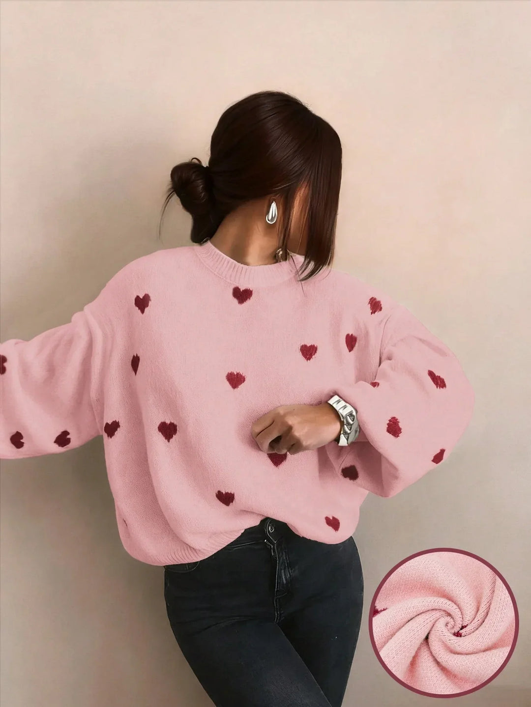 Oversized Heart Embroidered Knitted Jumper - Sophia