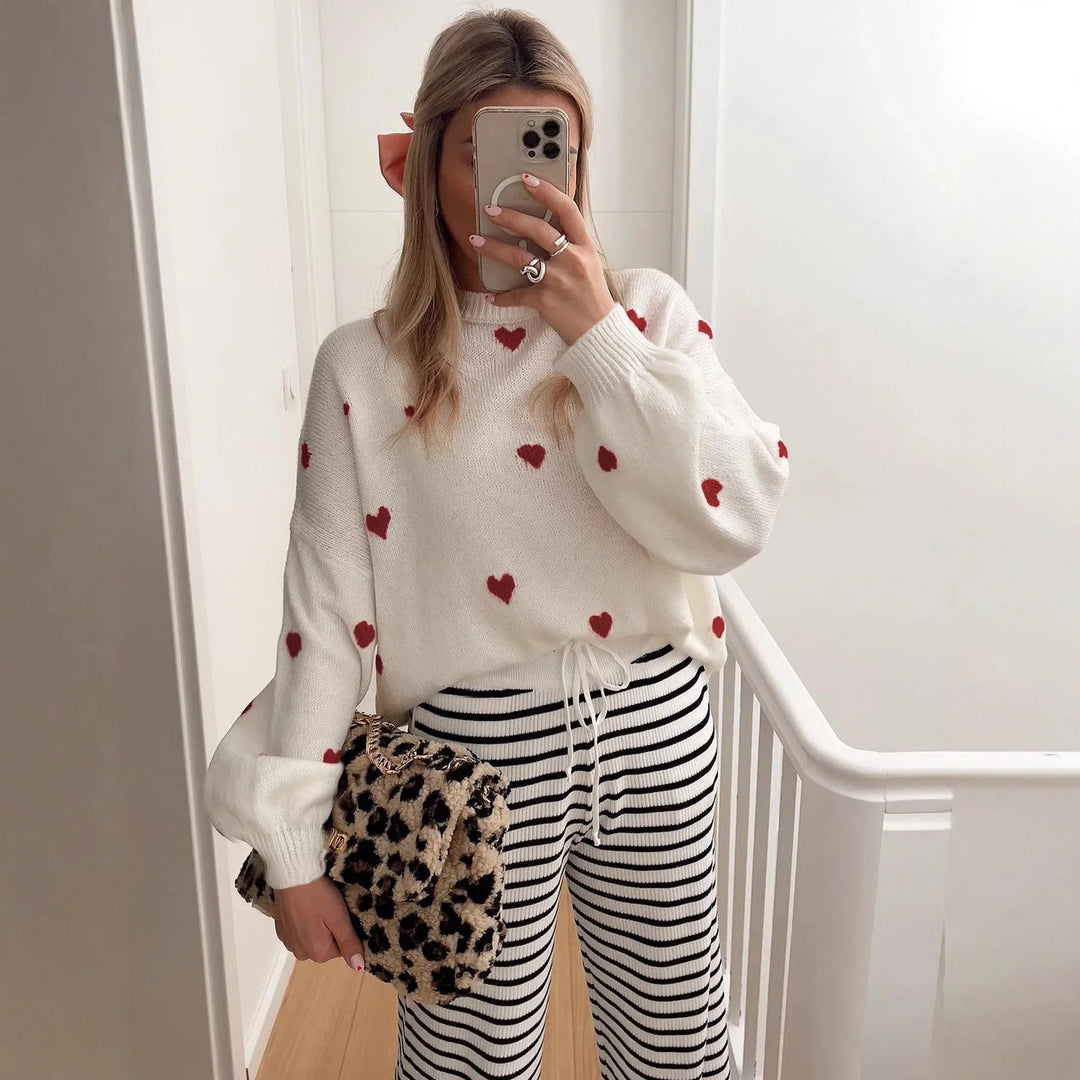 Oversized Heart Embroidered Knitted Jumper - Sophia