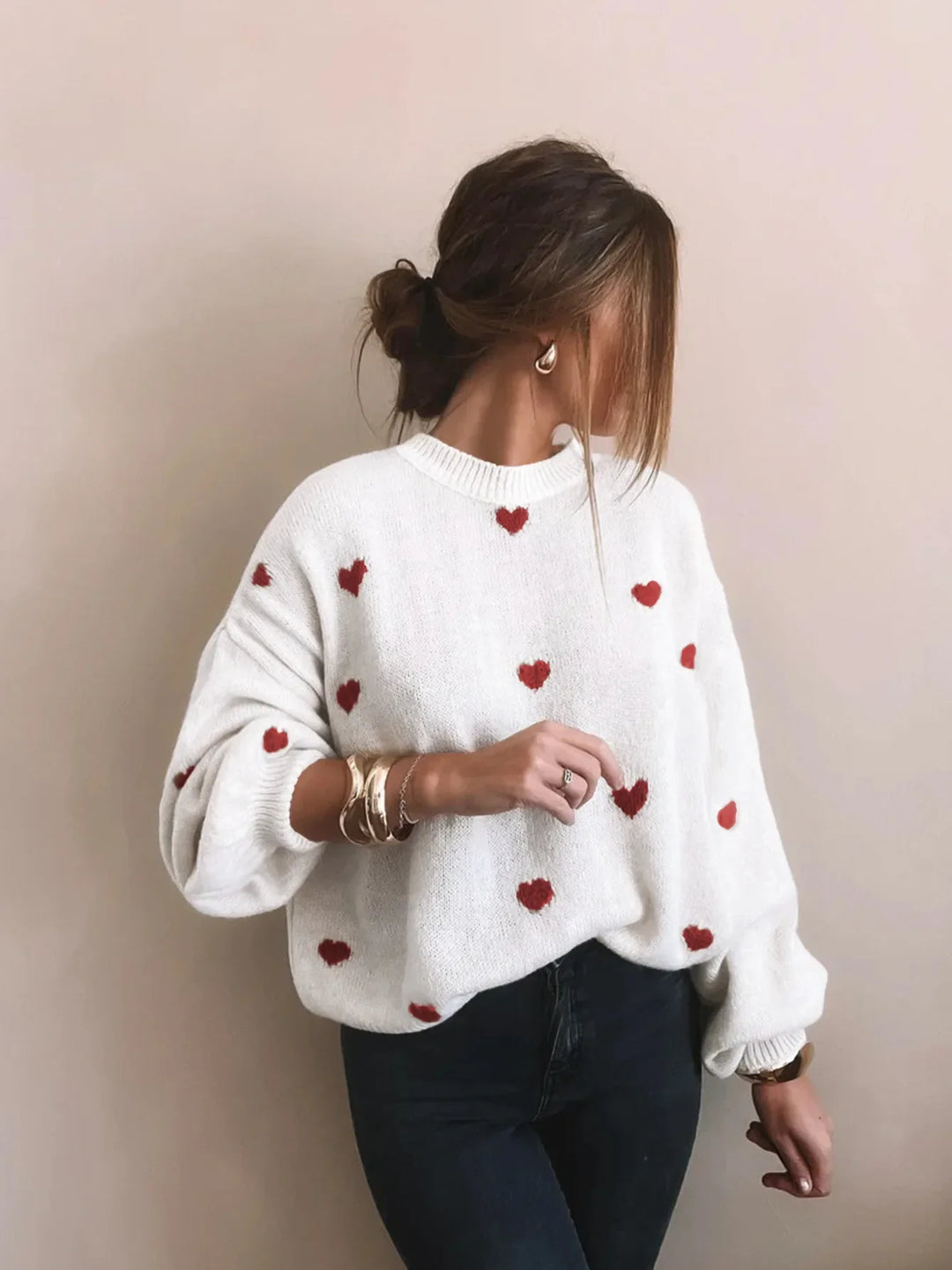 Oversized Heart Embroidered Knitted Jumper - Sophia