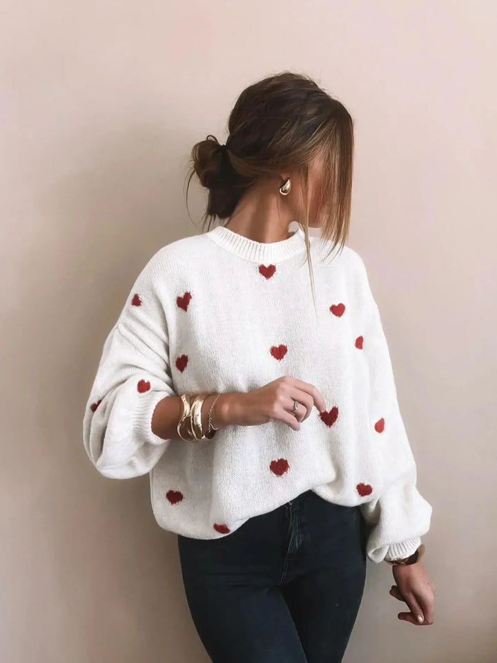 Oversized Heart Embroidered Knitted Jumper - Sophia