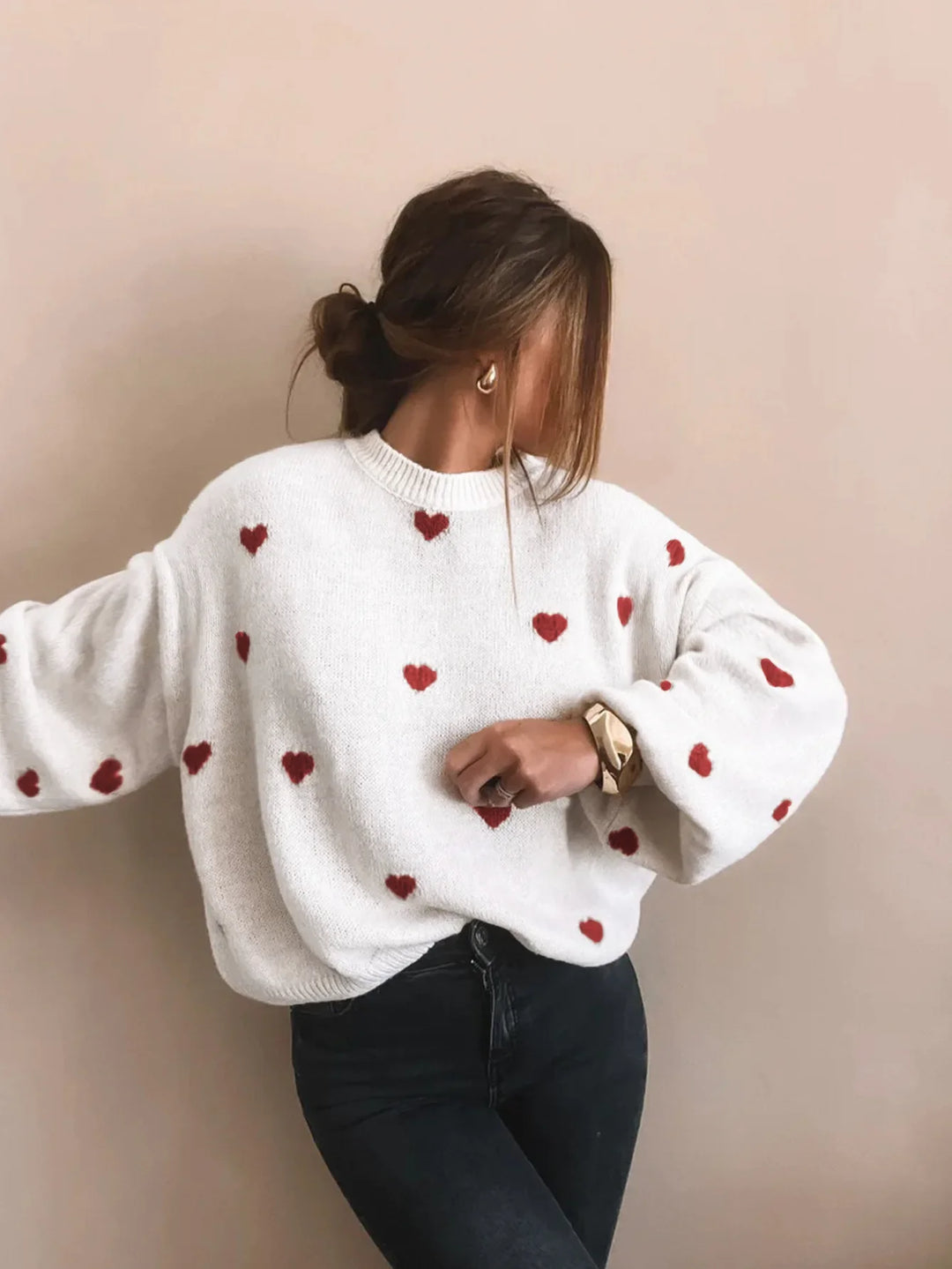 Oversized Heart Embroidered Knitted Jumper - Sophia