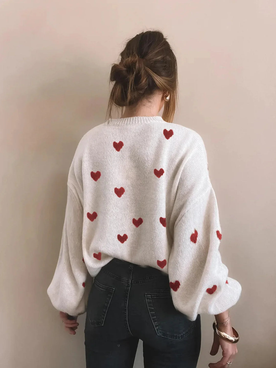 Oversized Heart Embroidered Knitted Jumper - Sophia