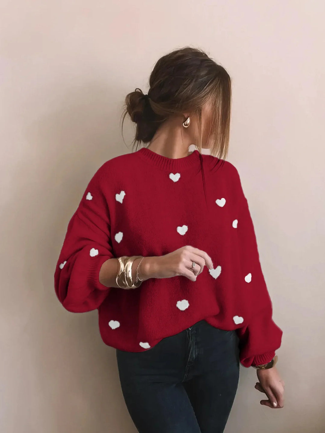 Oversized Heart Embroidered Knitted Jumper - Sophia