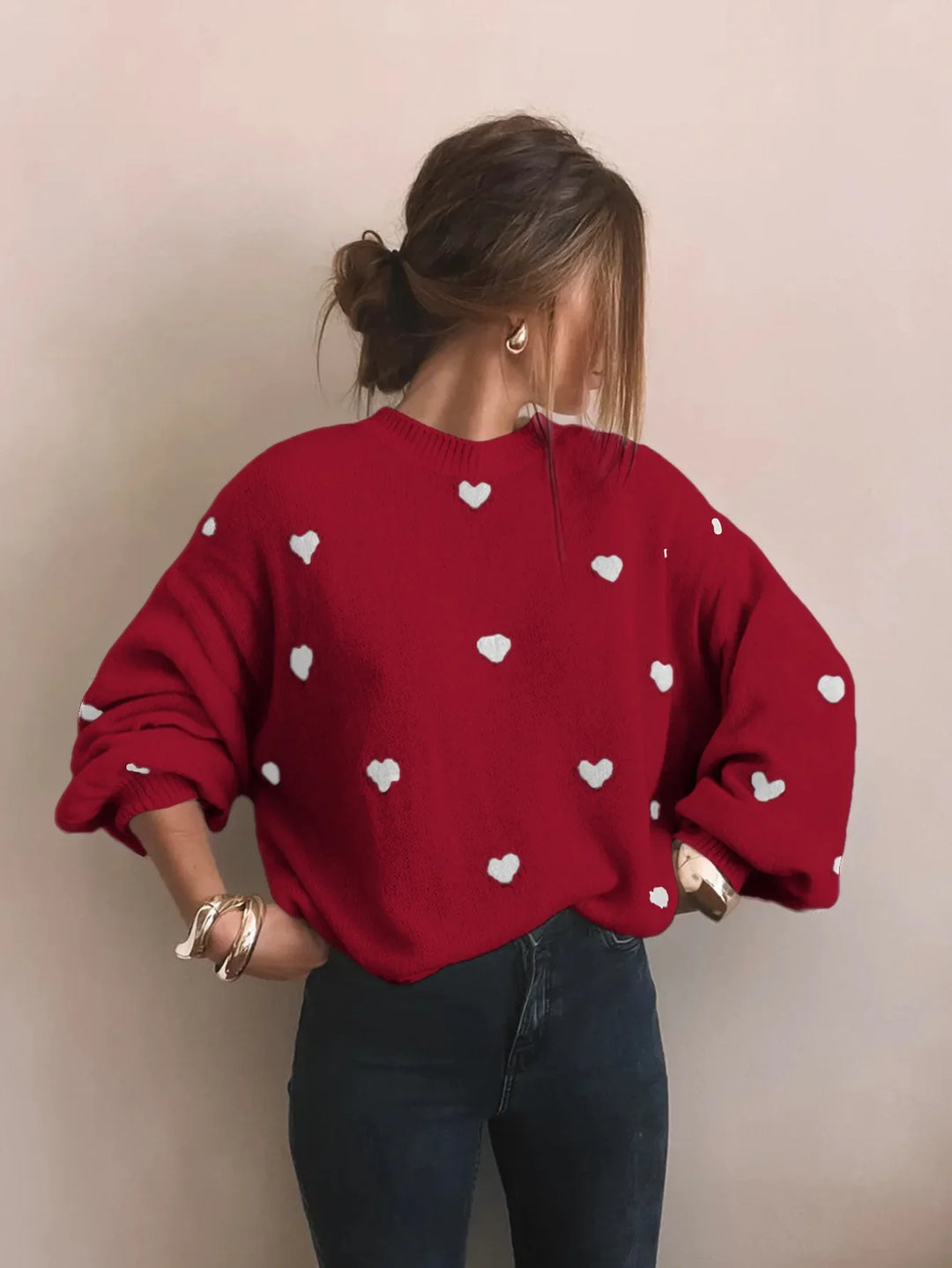 Oversized Heart Embroidered Knitted Jumper - Sophia