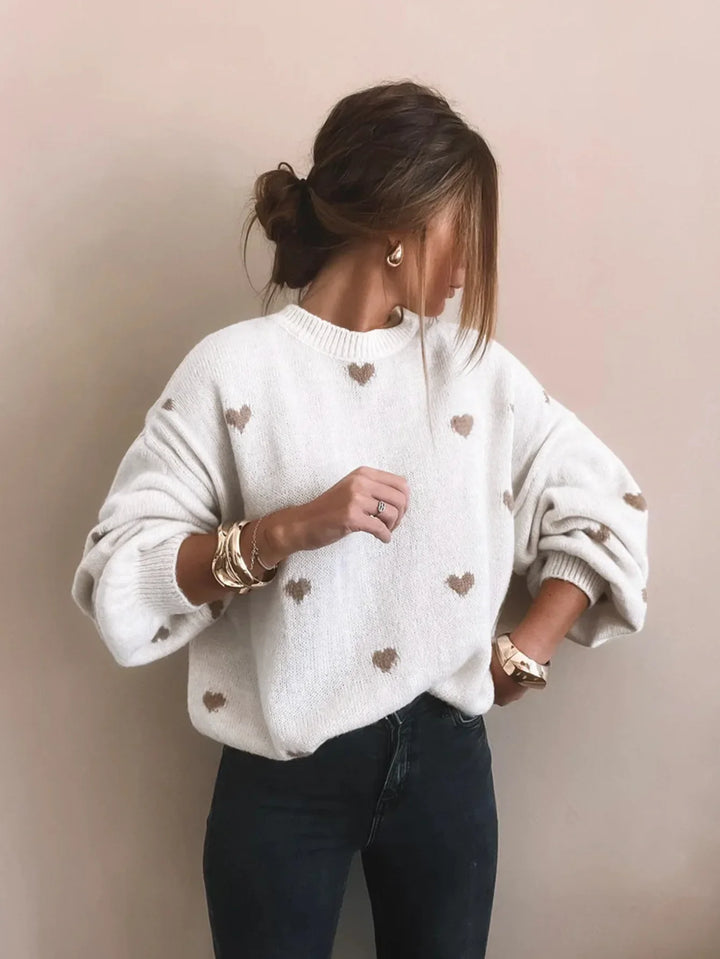 Oversized Heart Embroidered Knitted Jumper - Sophia