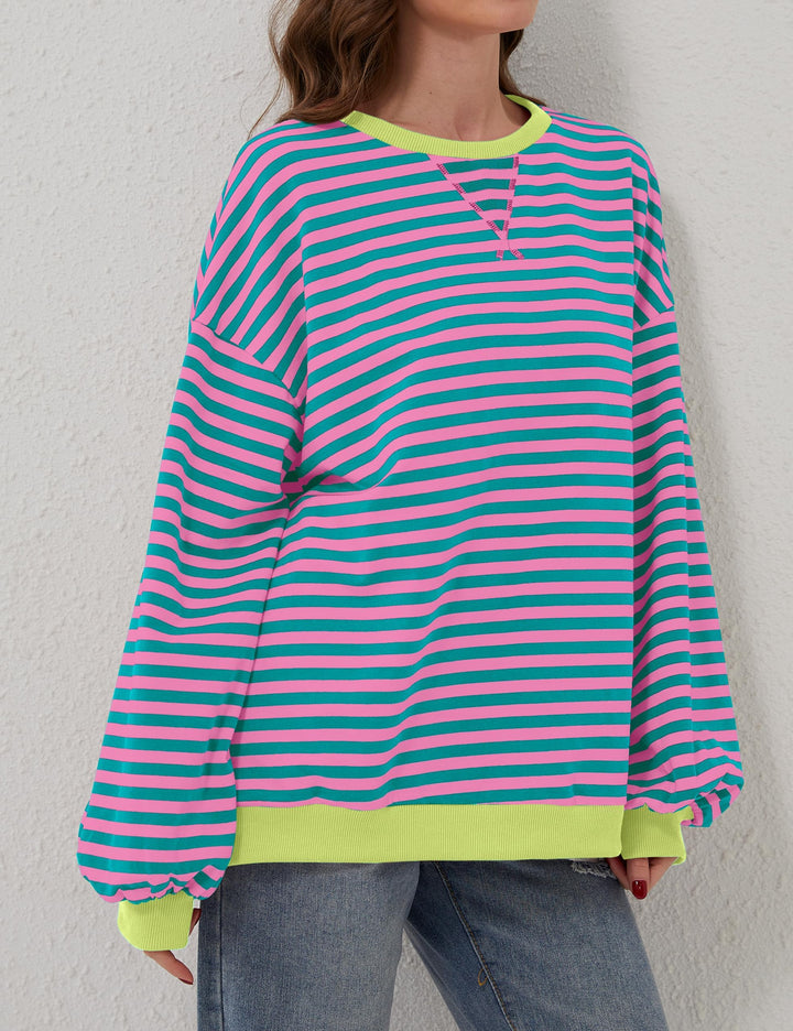Oversized Striped Crew-Neck Sweatshirt - Holly