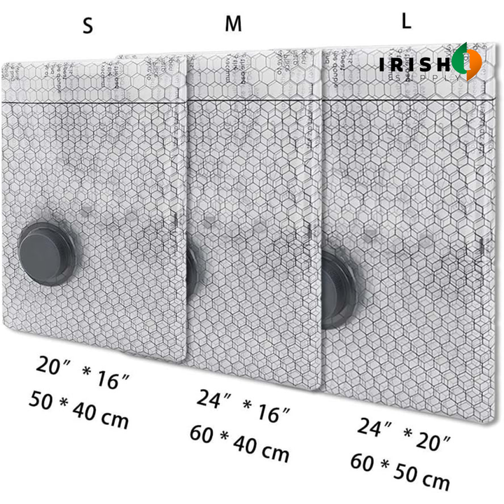 Three honeycomb-patterned compression bags in small, medium and large sizes.