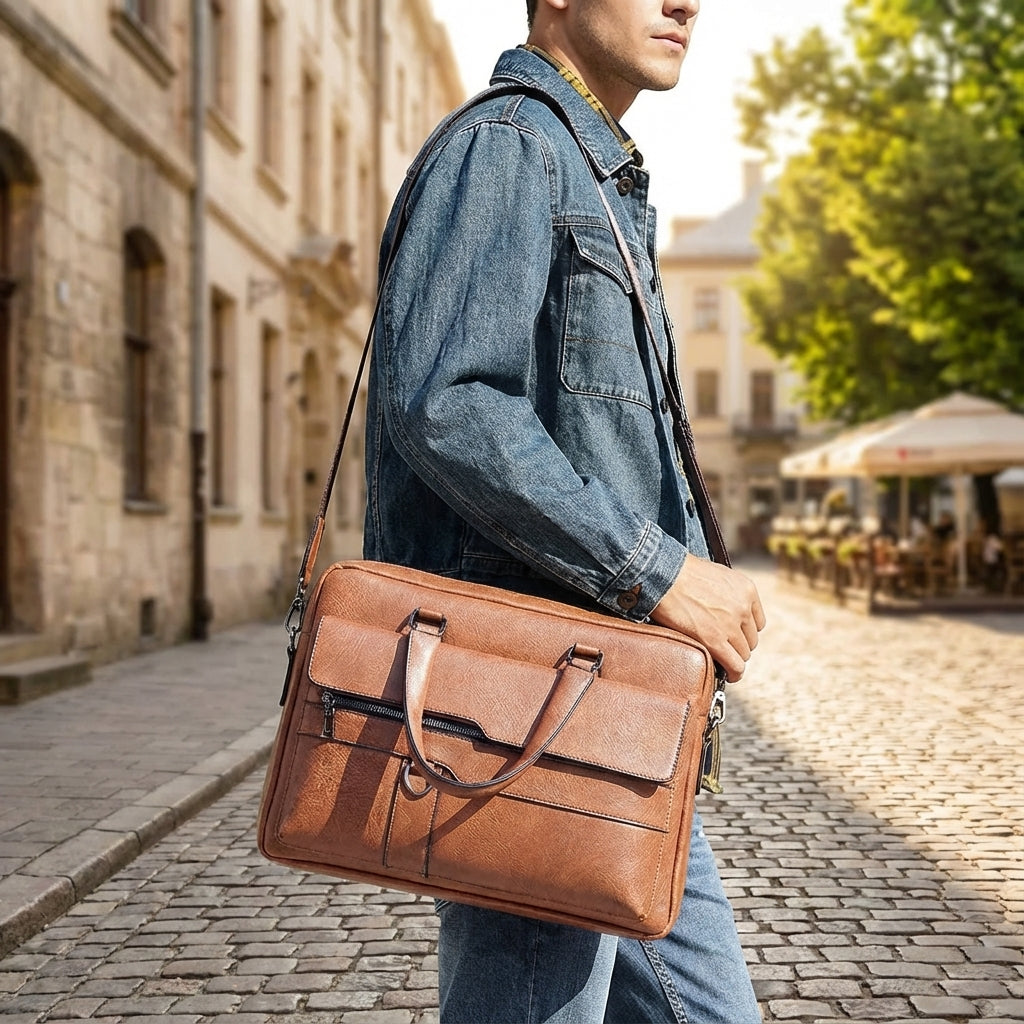 PU Leder Laptoptas Met Schouderband - MetroBrief
