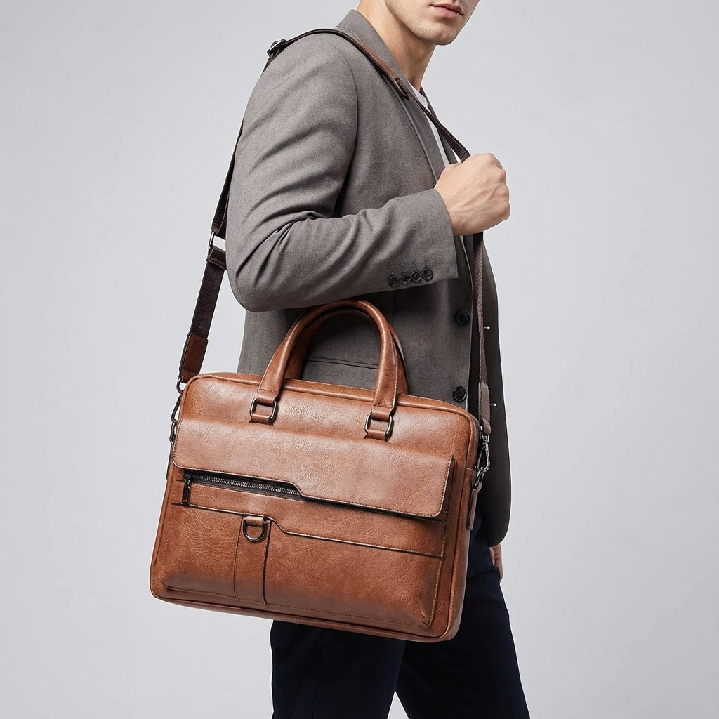 PU Leder Laptoptas Met Schouderband - MetroBrief
