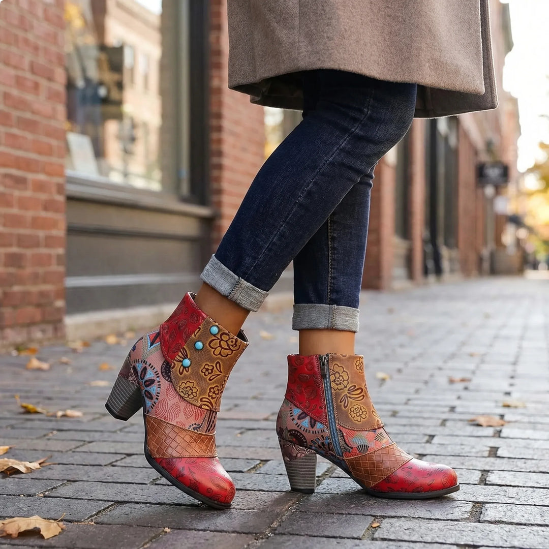 Patchwork Floral High Heel Boot - Rose