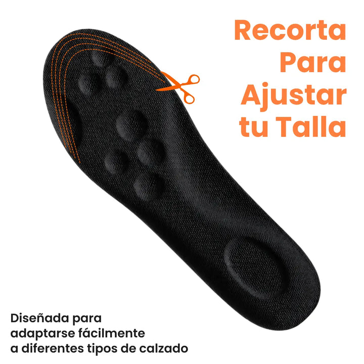 Black insole top with scissors icon and orange dotted trim lines at the toe area for cutting to fit your shoe size.