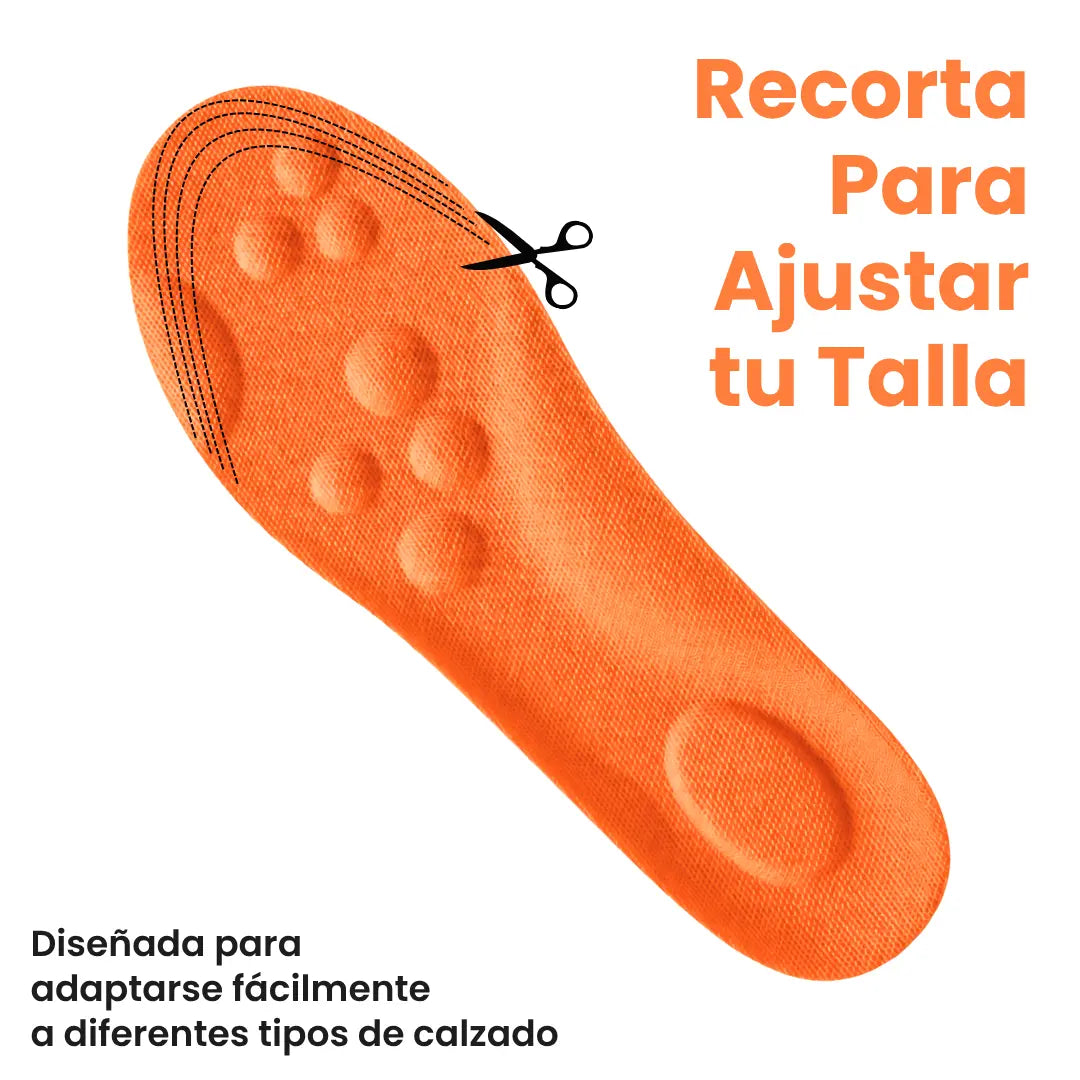 Orange insole top with scissors icon and dotted trim lines at the toe area for cutting to fit your shoe size.