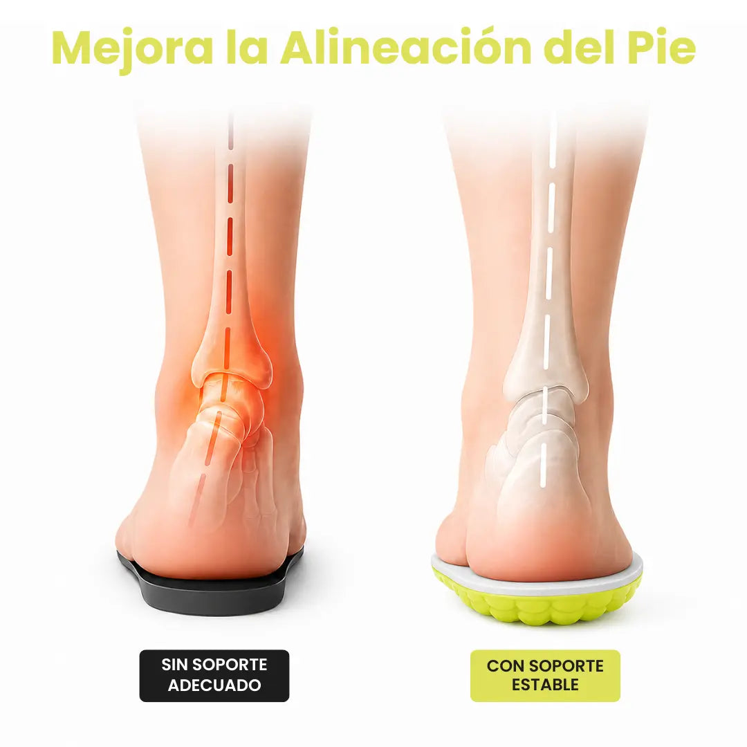 Rear view detail showing ankle alignment with a gray insole with lime-green base beneath the heel and a red-highlighted heel.