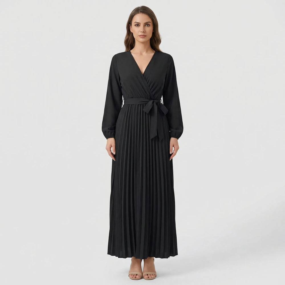 Pleated Maxi Dress With Lantern Sleeves - Ashley