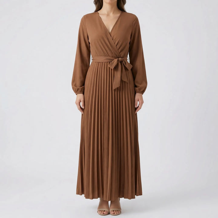Pleated Maxi Dress With Lantern Sleeves - Ashley