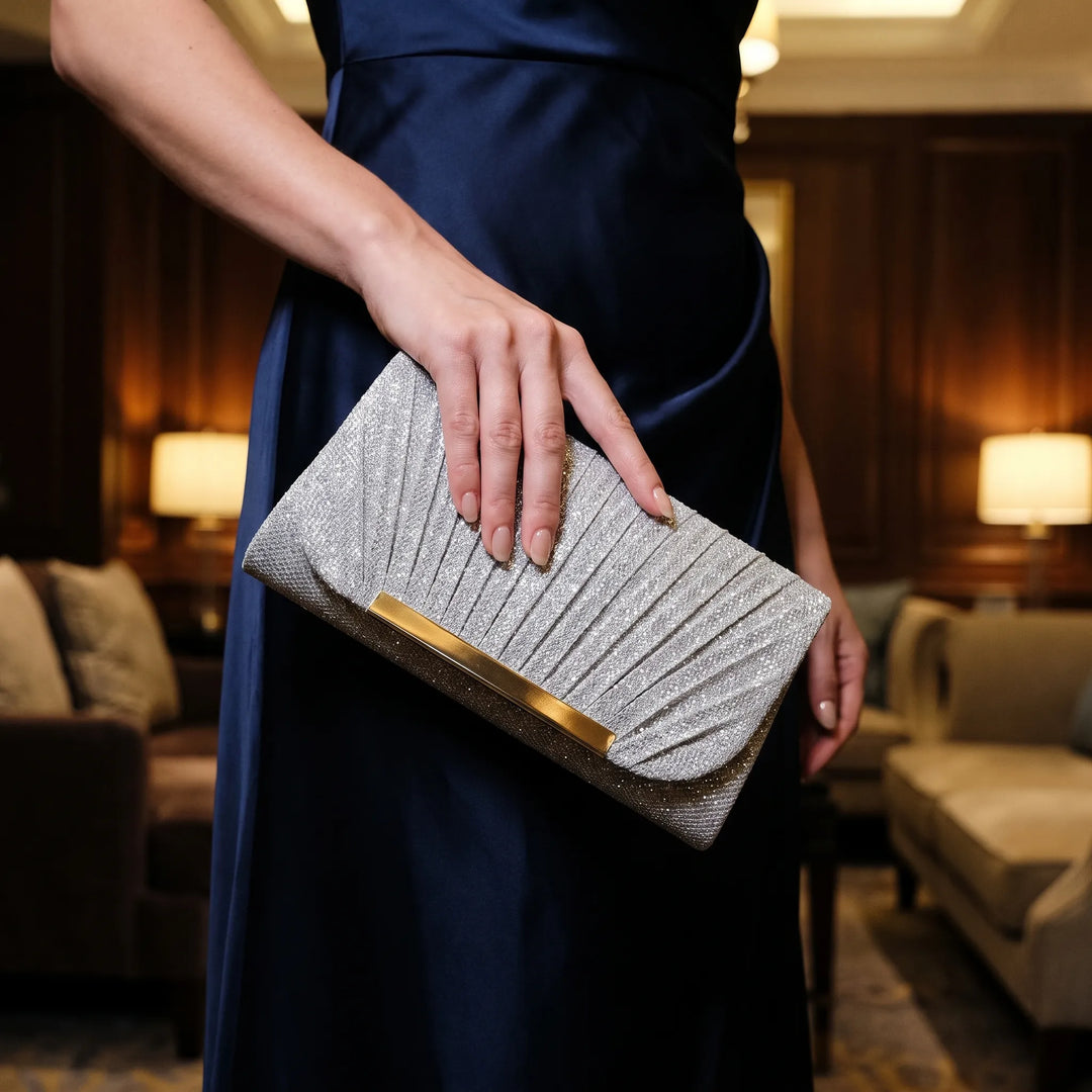 Pleated Textured Evening Clutch - Glamova